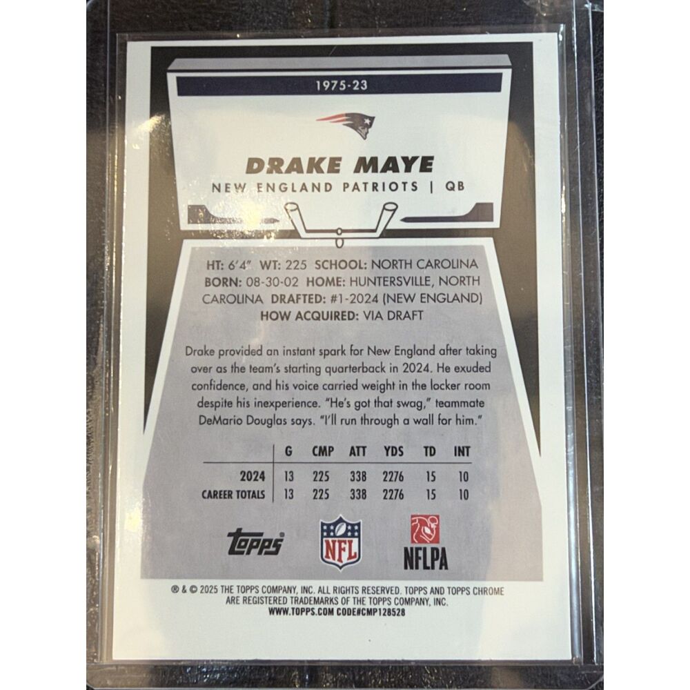 2025 Topps Chrome 1975 Topps Drake Maye #1975-23 New England Patriots
